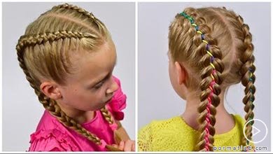 نمونه بافت بوکسوری موی کودک با روبان های رنگی