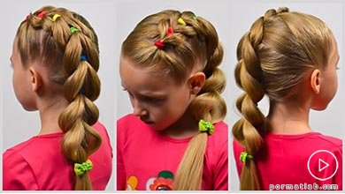آموزش بافتن یک طرفه موی کودک با کش های رنگی