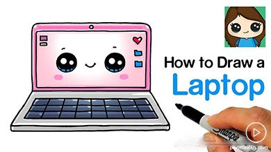 آموزش نقاشی لپ تاپ با ماژیک سیاه