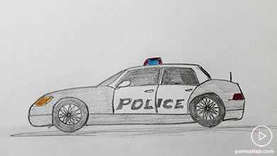 نقاشی ماشین پلیس با مداد سیاه