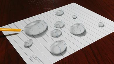 نقاشی سه بعدی قطره آب روی کاغذ