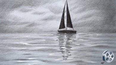نقاشی قایق بادی روی دریا