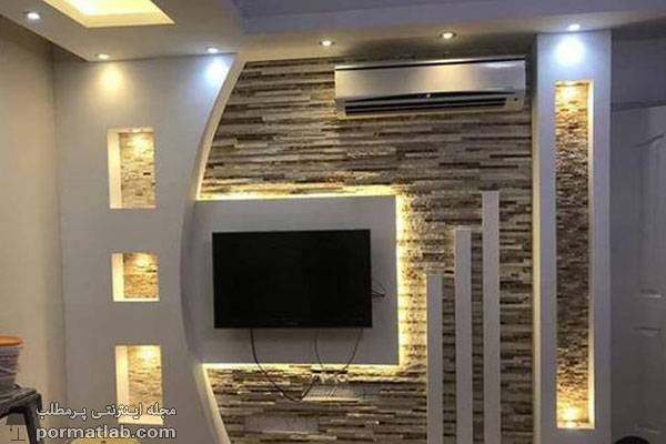 دکوراسیون دیوار و نورپردازی برای میز تلویزیون دیواری