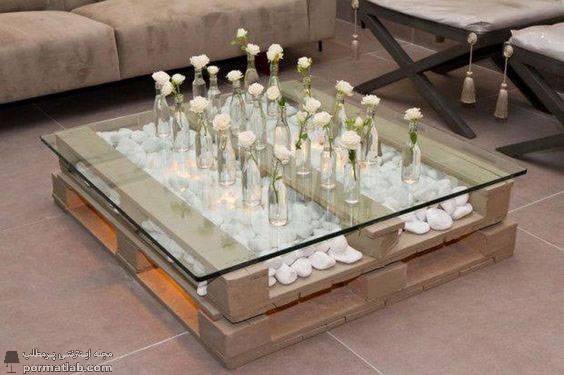 تزیین زیر میز شیشه ای با عناصر طبیعی