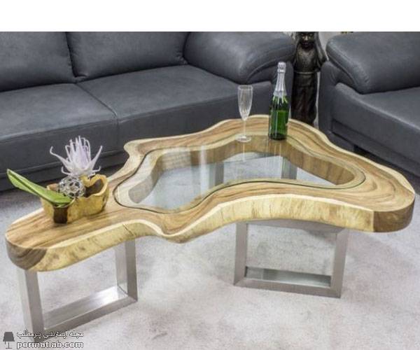 مدل میز جلو مبلی سبک چوب و شیشه