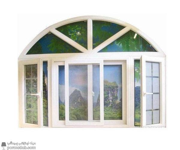 مدل پنجره برای باغ و ویلا با شیشه‌های رنگی 