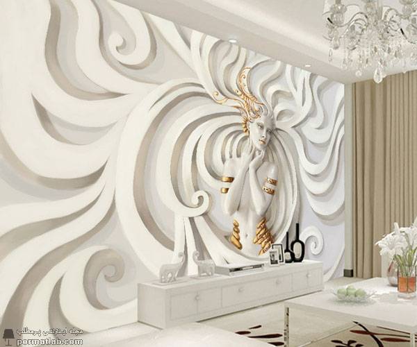 مدل پوستر دیواری سه بعدی با رنگ‌بندی سفید و طلایی