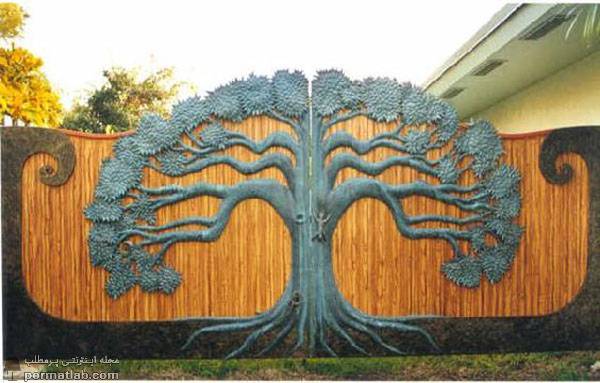 مدل درب ورودی باغ شیک با طرح درخت