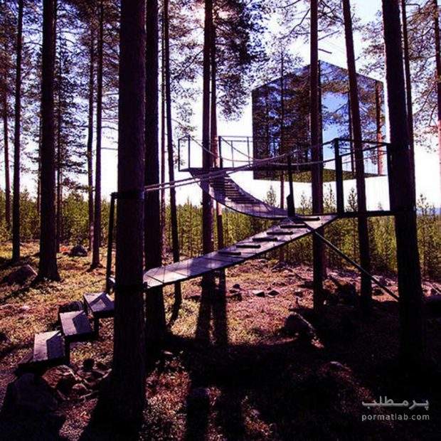 هتل درختی با اتاق های مکعبی آینه ای در شهر هارادس سوئد